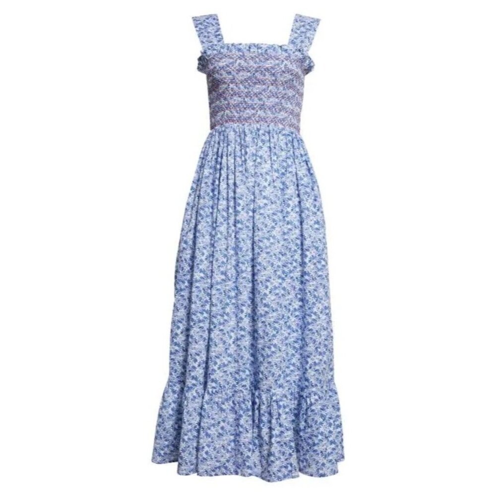 🆕 Mille Garden Smocked Floral Midi Dress Cotton Large 8-10 - Picture 5 of 12